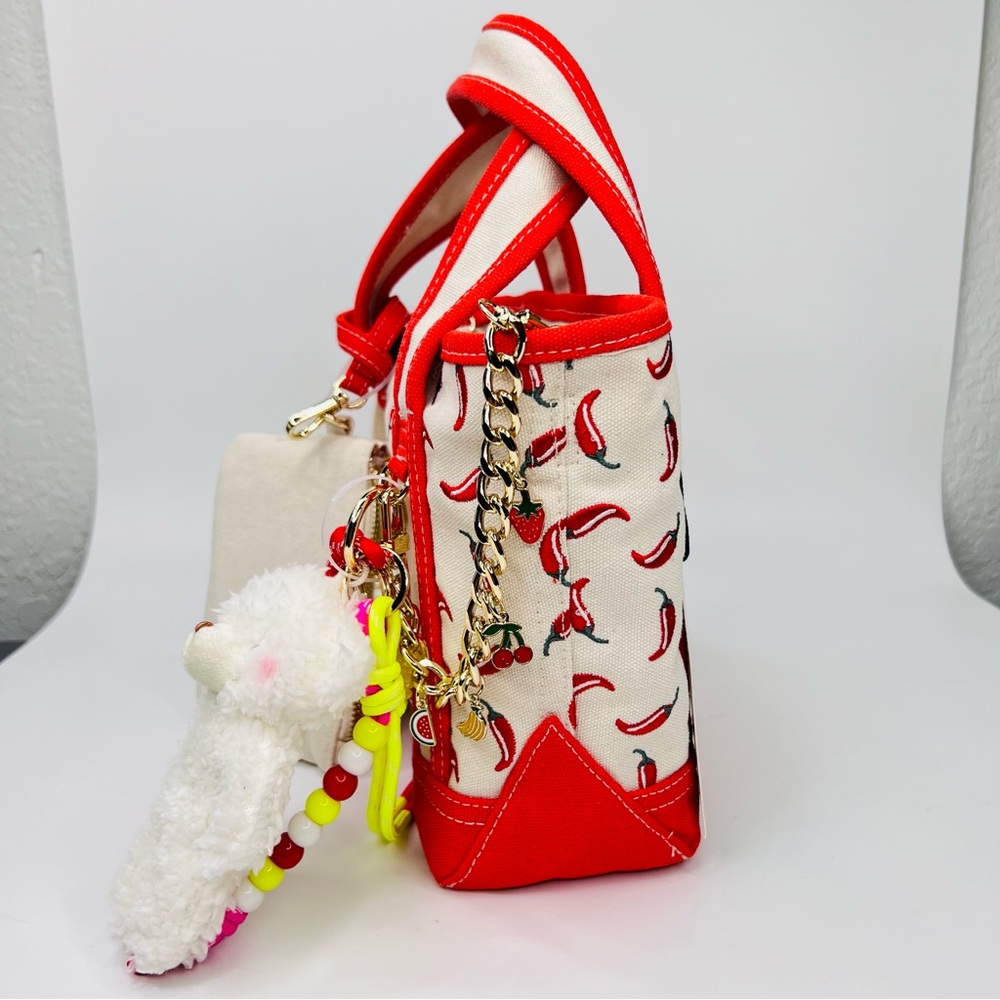 Viral Madden Girl Chili Pepper Canvas Mini Tote Crossbody Bag Charms & Keychain - Picture 11 of 13